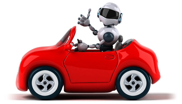 Robot in red car