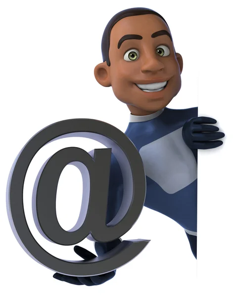 Fun superhero with email sign — Stock Photo, Image