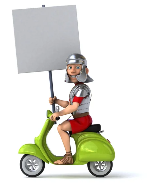 Soldat romain amusant sur moto verte — Photo