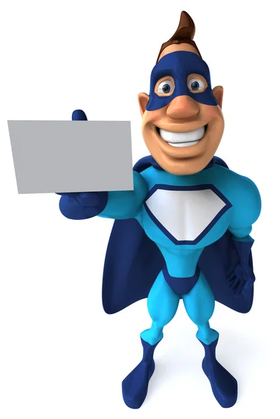 Fun superhero with nameplate — Stock Photo, Image