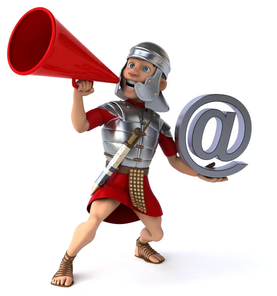 Soldado romano com alto-falante e sinal de e-mail — Fotografia de Stock