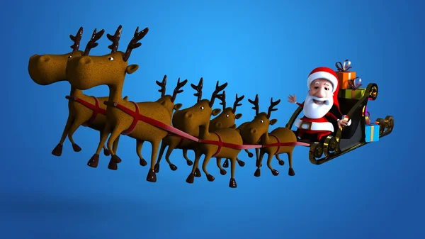 Weihnachtsmann im Schlitten und mit Rentieren — Stockfoto