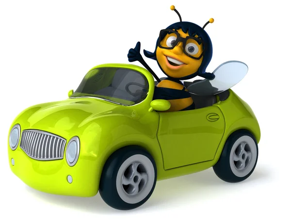 Abeille drôle sur voiture verte — Photo