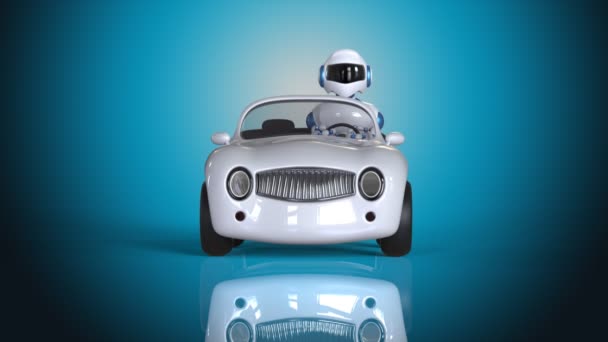 Ρομπότ στο λευκό αυτοκίνητο — Αρχείο Βίντεο