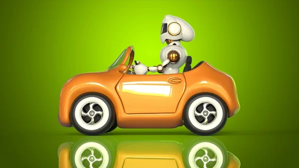 Cartoon Robot-rijdende auto — Stockfoto