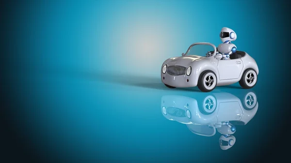 운전 하는 재미 있는 만화 로봇 — 스톡 사진