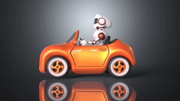 Engraçado robô cartoon condução — Fotografia de Stock