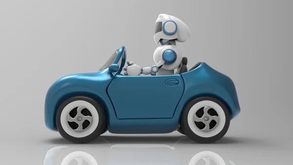 Funny cartoon robot driving — Stock Photo, Image