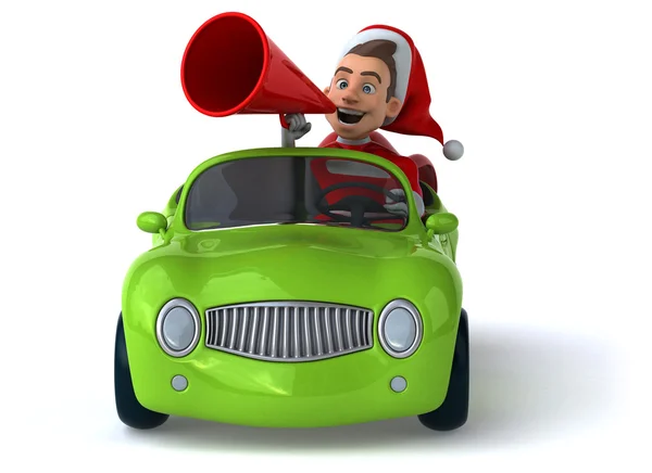 Άγιος Βασίλης σε πράσινο αυτοκίνητο — Φωτογραφία Αρχείου