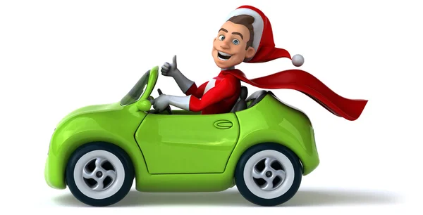 Babbo Natale in auto verde — Foto Stock