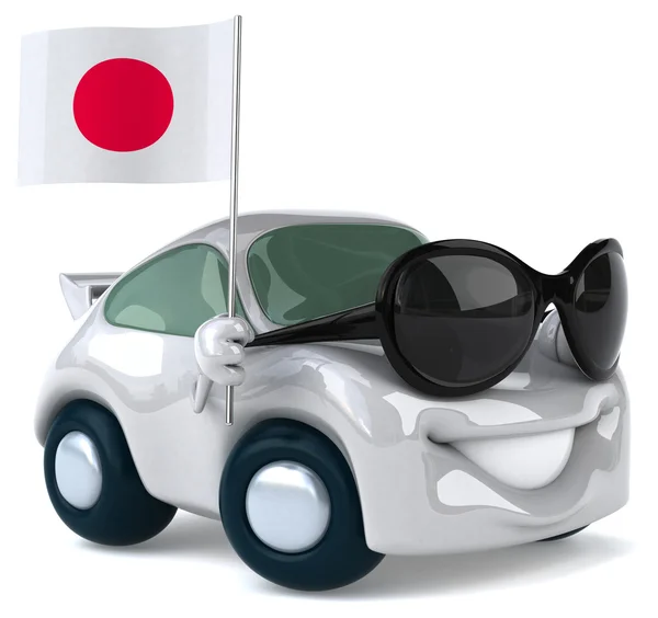 Funny cartoon car with flag — Stock Photo, Image