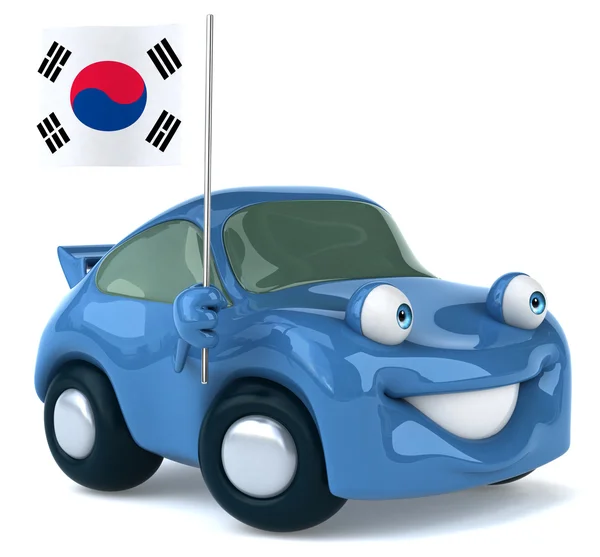 Αστείο καρτούν αυτοκινήτου με σημαία — Φωτογραφία Αρχείου