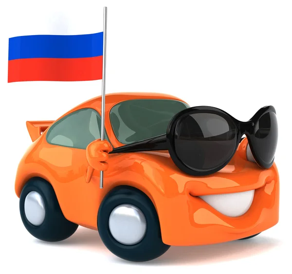 Funny cartoon car with flag — Stock Photo, Image