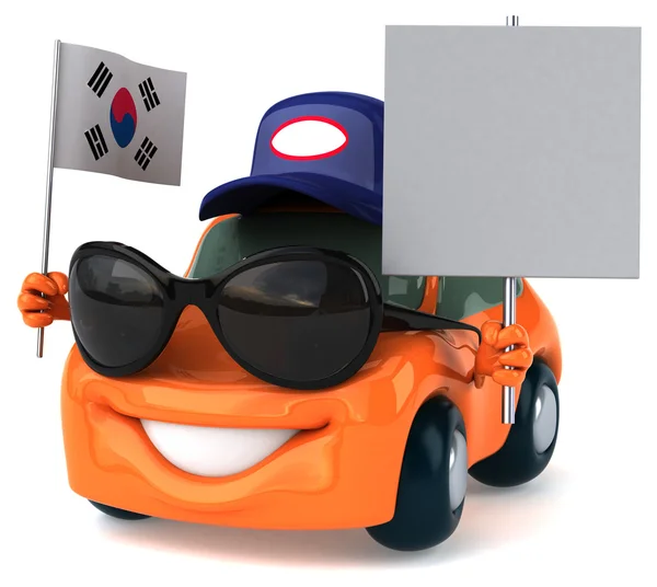 Funny cartoon car with flag — Stock Photo, Image