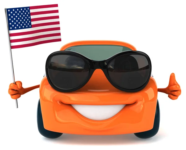 Funny cartoon car with flag — Stock Photo, Image