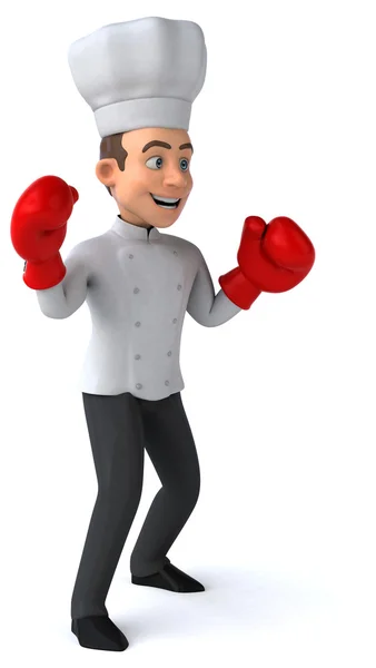 Funny chef in boxing gloves — Stock Photo, Image