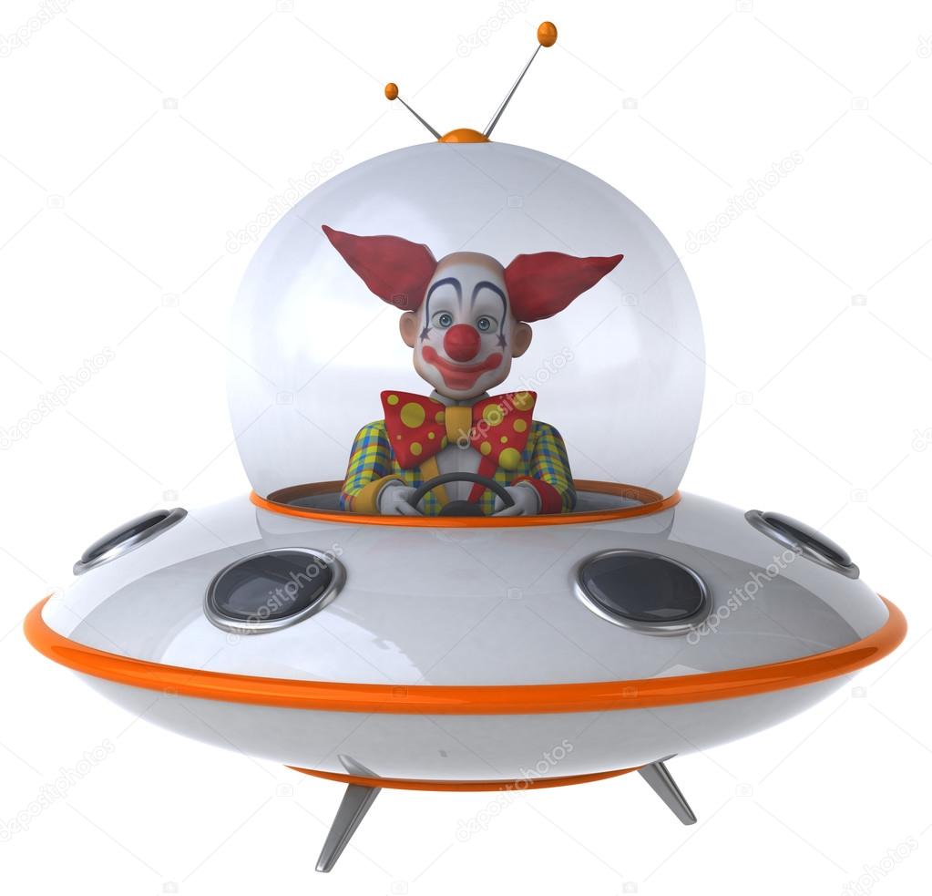 Funny clown in spaceship