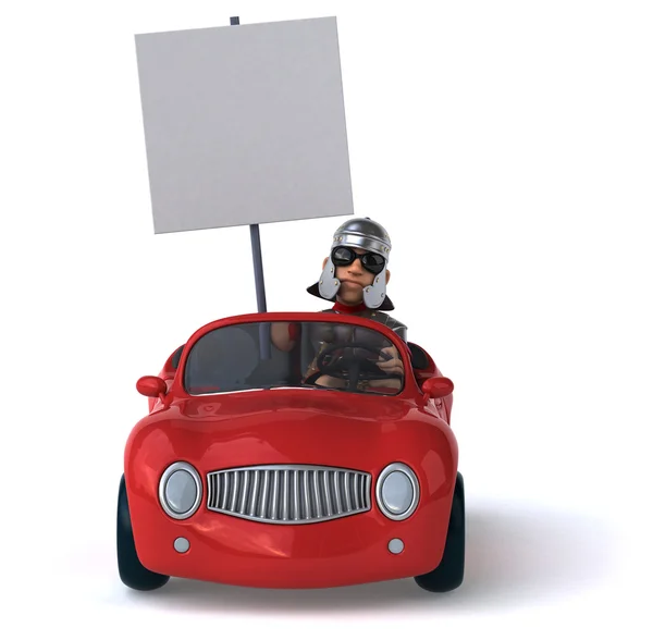 Lustiger römischer Soldat im Auto — Stockfoto