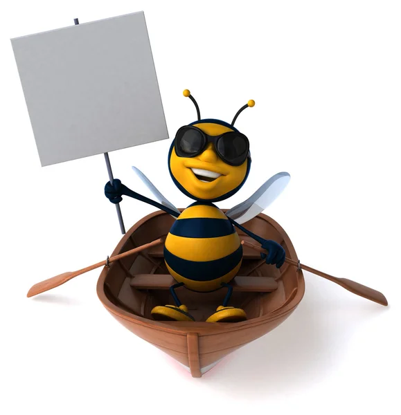 Divertida abelha dos desenhos animados em barco — Fotografia de Stock
