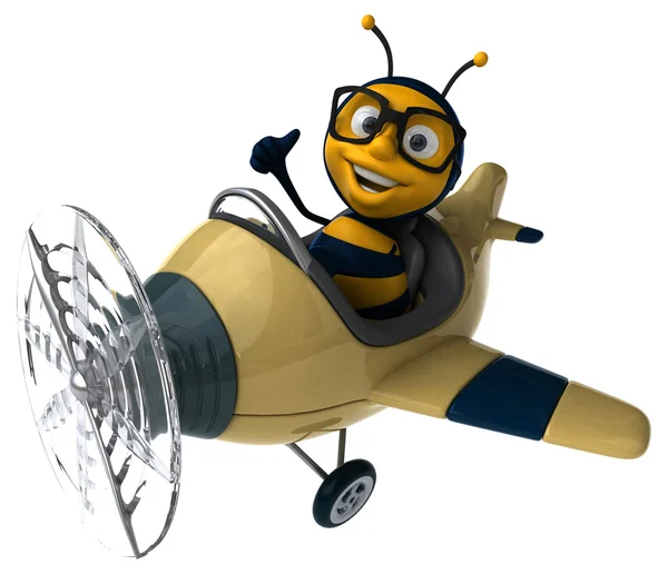 Fun cartoon bee in airplane — Stock Photo, Image