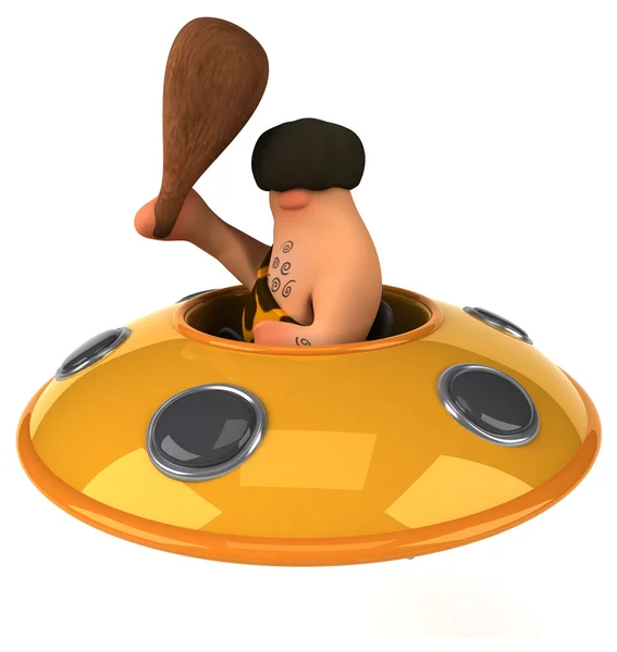 Fun caveman in UFO — Stock Image Fun caveman in UFO Royalty Free Stock Photos