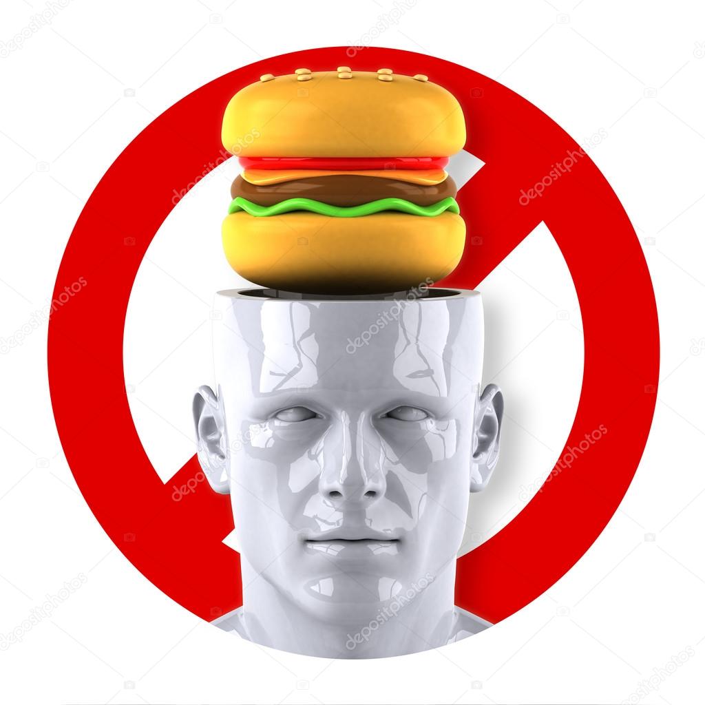 Man with tasty burger in his mind
