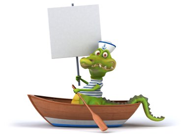 Tekne içinde eğlenceli timsah