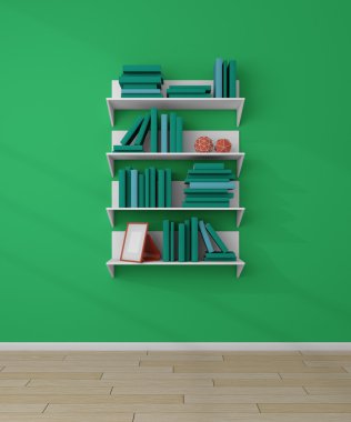 3D render kitap rafı.