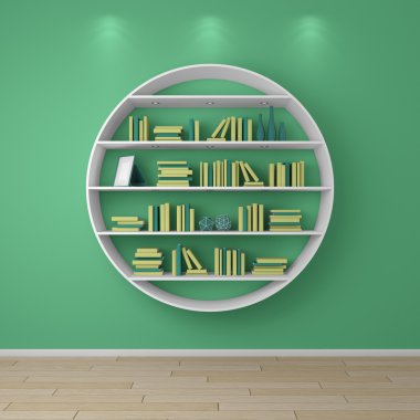 3D render kitap rafı.