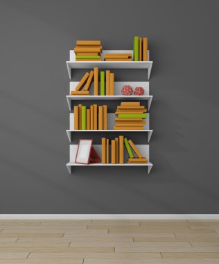 3D render kitap rafı.