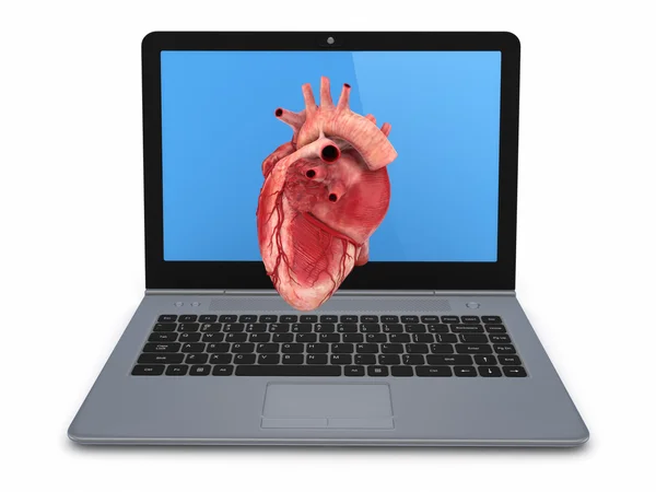 Serce człowieka na ekranie notebooka. — Zdjęcie stockowe