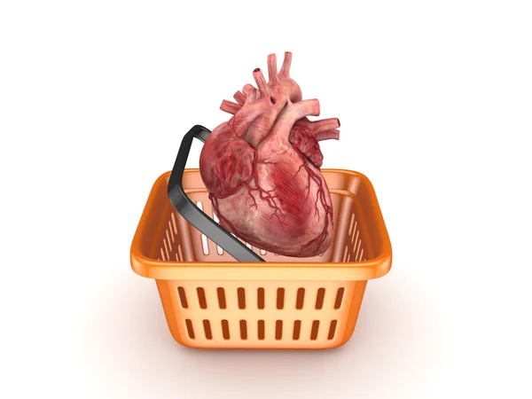 Coração humano em uma cesta . — Fotografia de Stock