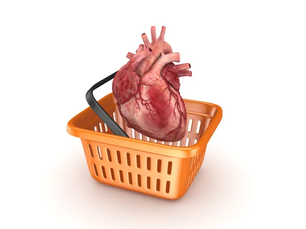 Lidské srdce v košíku. — Stock fotografie