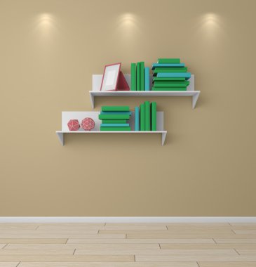 3D render kitap rafı.