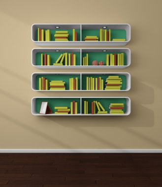 3D render kitap rafı.