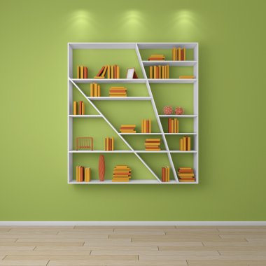 3D render kitap rafı.