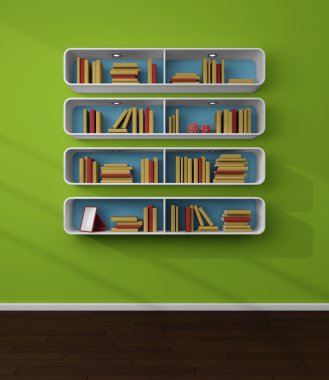 3D render kitap rafı.