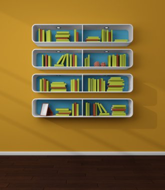 3D render kitap rafı.