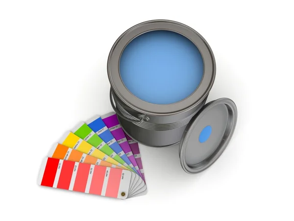 Färg sampler och färg kan. — Stockfoto