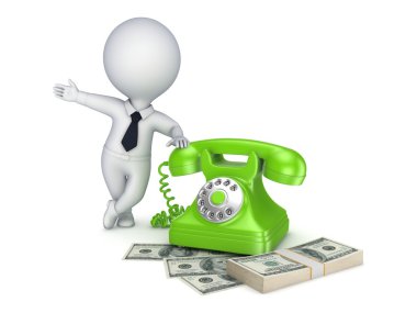 Vintage telefon ve para yığını.