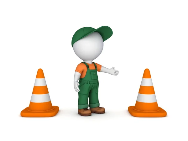 3d small person and traffic cones. — Stock Photo, Image