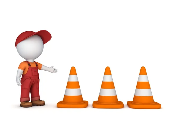 3d small person and traffic cones. — Stock Photo, Image