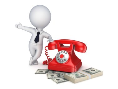 Vintage telefon ve para yığını.