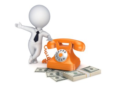 Vintage telefon ve para yığını.