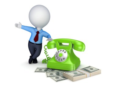 Vintage telefon ve para yığını.