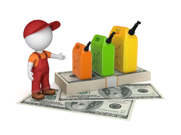 Colorful gasoline jerrycan and pack of dollars. — Stock Photo, Image