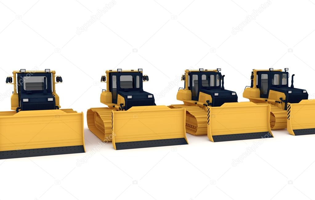 Yellow bulldozers.