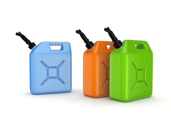 Colorful gasoline jerrycans. — Stock Photo, Image