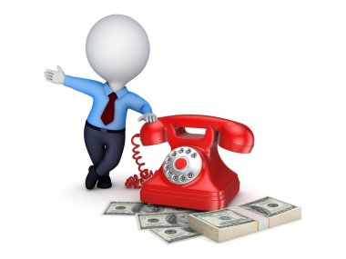 Vintage telefon ve para yığını.