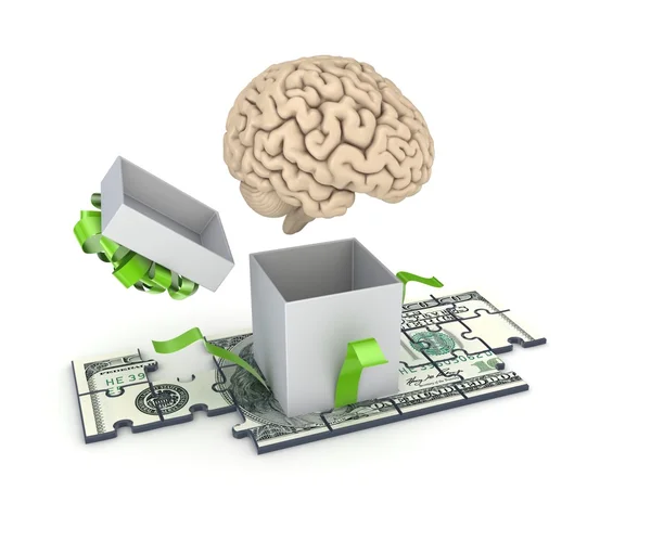 Human brain and dollar banknote — Stock Photo, Image